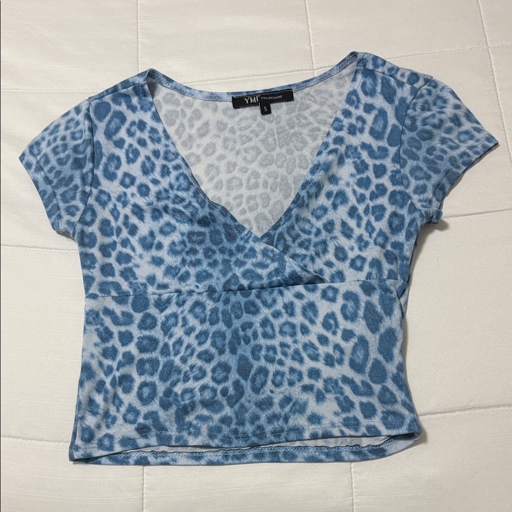 YMI Light Blue Animal Print Blouse S